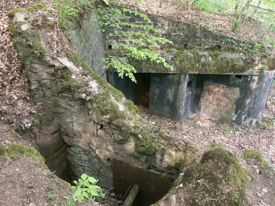 Ligne Maginot - ERLENMOOS Ouest (Avant Poste) (Blockhaus pour canon) - Noter l'étai du mur de soutenement.