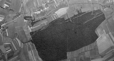 Ligne Maginot - Depot de munitions de Reinange - Vue aérienne des années 50 des installations de Reinange.
Le depot de munitions est sur la droite de la photo, le grill sur la gauche et la tete d'antenne en haut de la photo