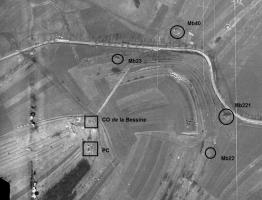 Ligne Maginot - La BESSINE Sud (Quartier Villers le Rond - II/132° RIF) (PC de Quartier) - Le PC repéré sur la carte d'EM est visible au sud du central d'observation.