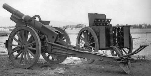 Ligne Maginot - Canon de 155mm C Mle 1915 Saint Chamond - Canon de 155mm C Mle 1915 Saint Chamond, tels que ceux utilisés par la 1e Batterie du 154° RAP