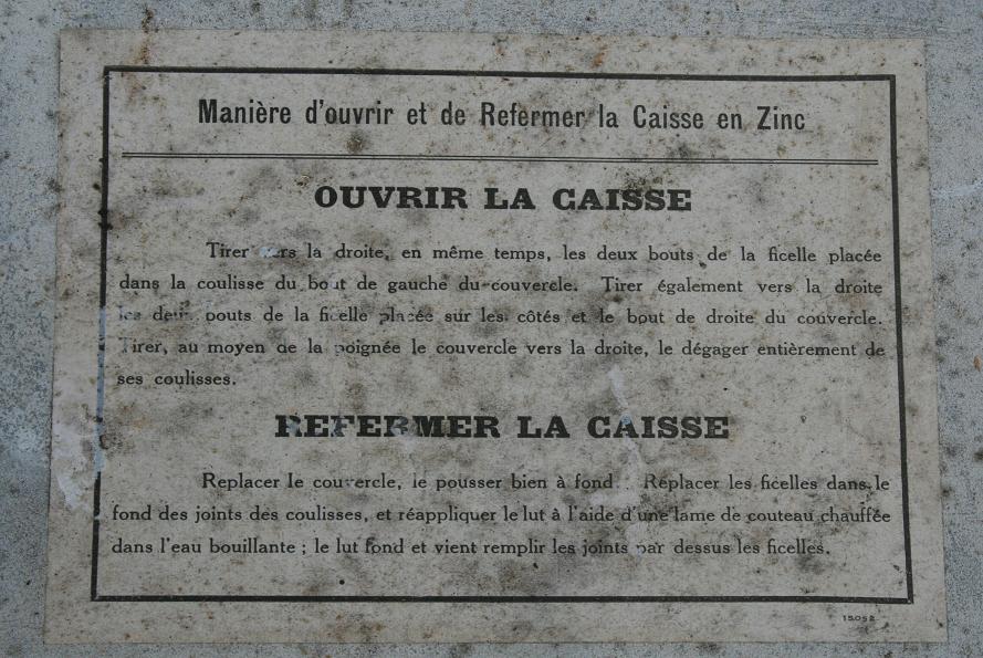 Ligne Maginot - Caisse pour munitions de 7,5 mle 1906 zinc - Instruction d'ouverture