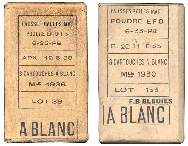 Paquets de cartouches de 7,5 mm à blanc mle 1930 et 1936