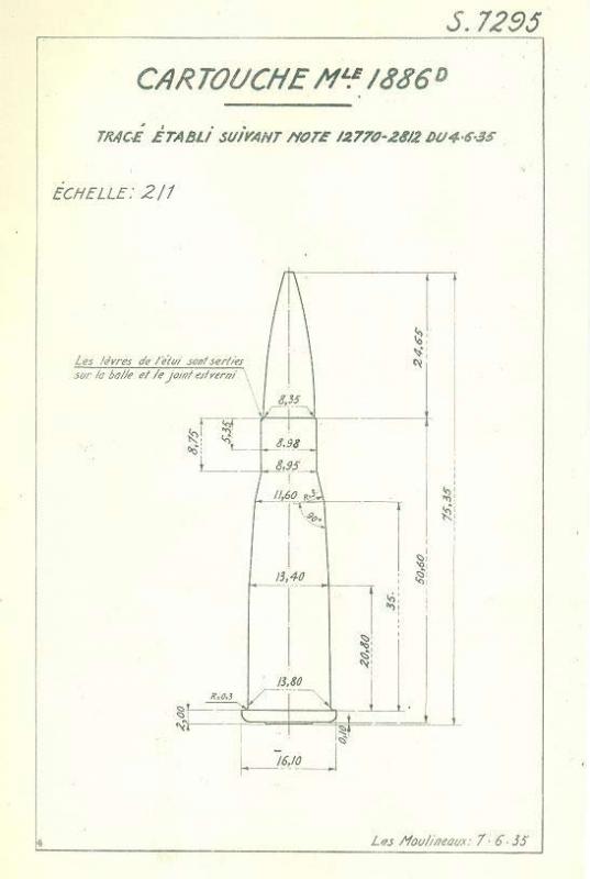 Tracé S 7295 du  7-6-1935 - Cartouche Mle 1886 D