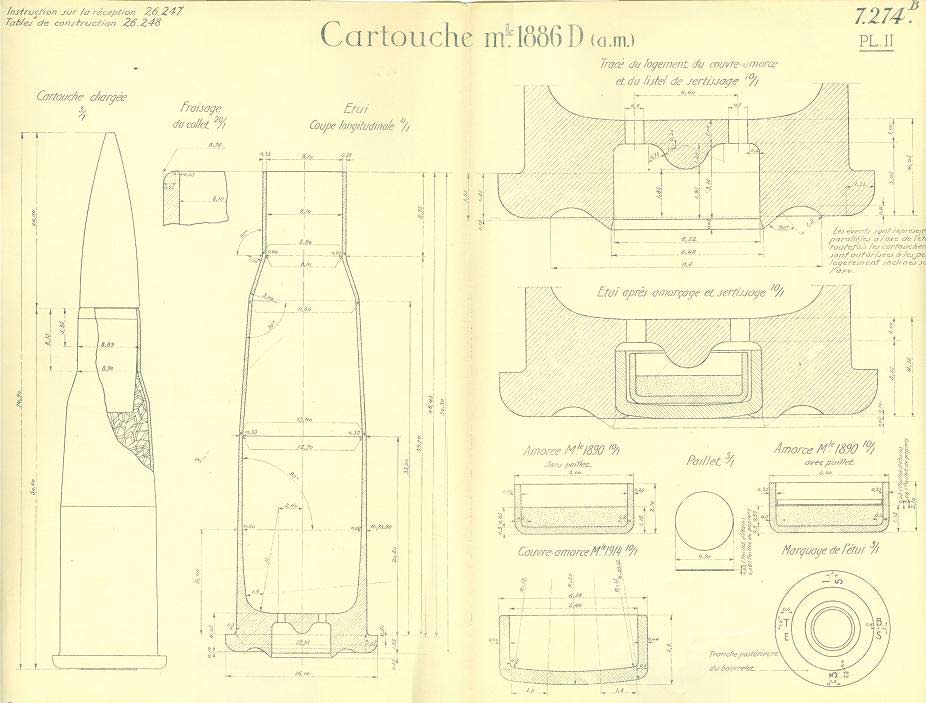 Ligne Maginot - Tracé N° 7274 B – Cartouche Mle 1886 D (am) - 