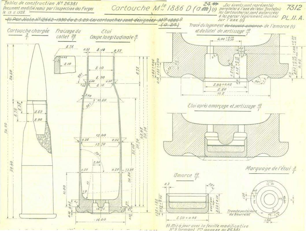 Ligne Maginot - Tracé N°7312 – Cartouche Mle 1886 D (a24) – Amorce Mle 1924 A - 