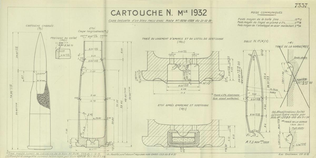 Ligne Maginot - Tracé N°7337 – Cartouche Mle 1932 N - 