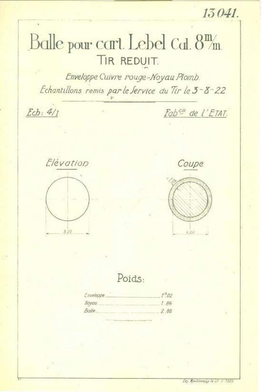 Tracé N°13041- Balle sphérique plomb cuivré