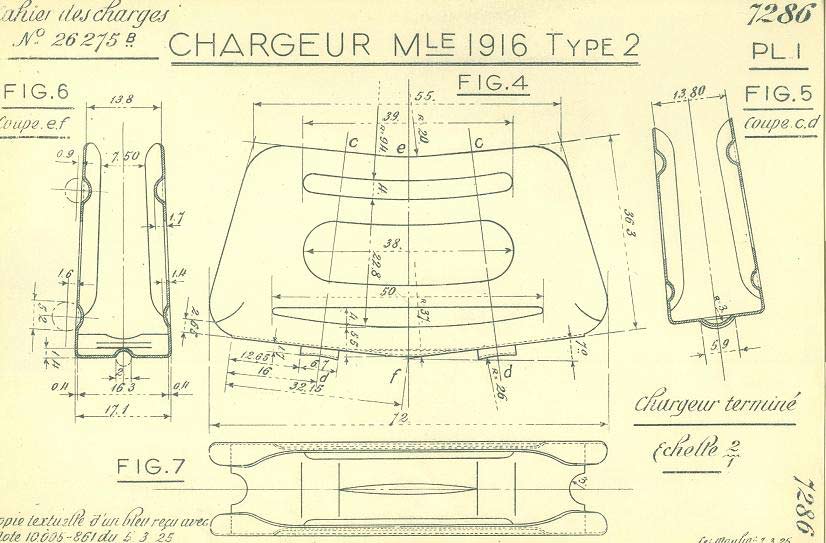 Ligne Maginot - Tracé N°7286 – Chargeur Mle 1916 2ième type - 