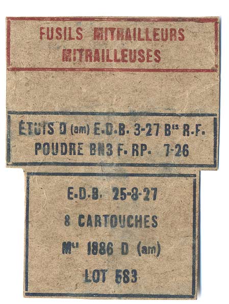 Exemple d’impression pour cartouches Mle 1886 D (am) pour armes automatiques