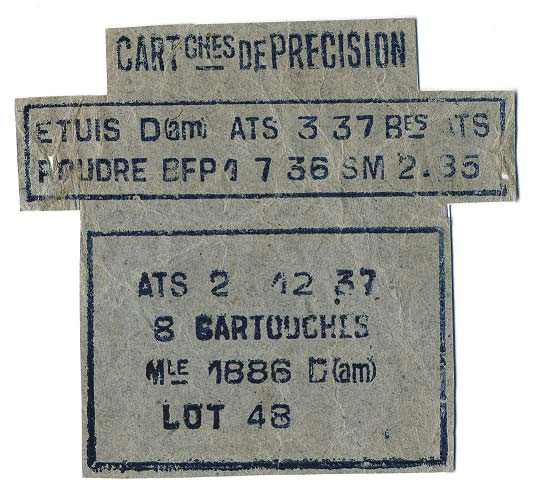 Ligne Maginot - Exemple d’impression spécifiant des cartouches de précision réservées pour le tir au fusil équipés d’une lunette - 