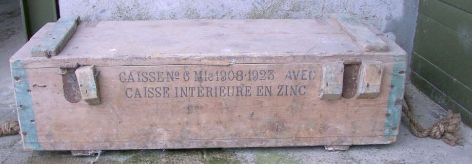 Ligne Maginot - Caisse pour cartouches de 8 X50 - caisse N°6 avec caisse intérieure en zinc pour 1872 cartouches Mle 1932 N sur bandes rigides Hotchkiss