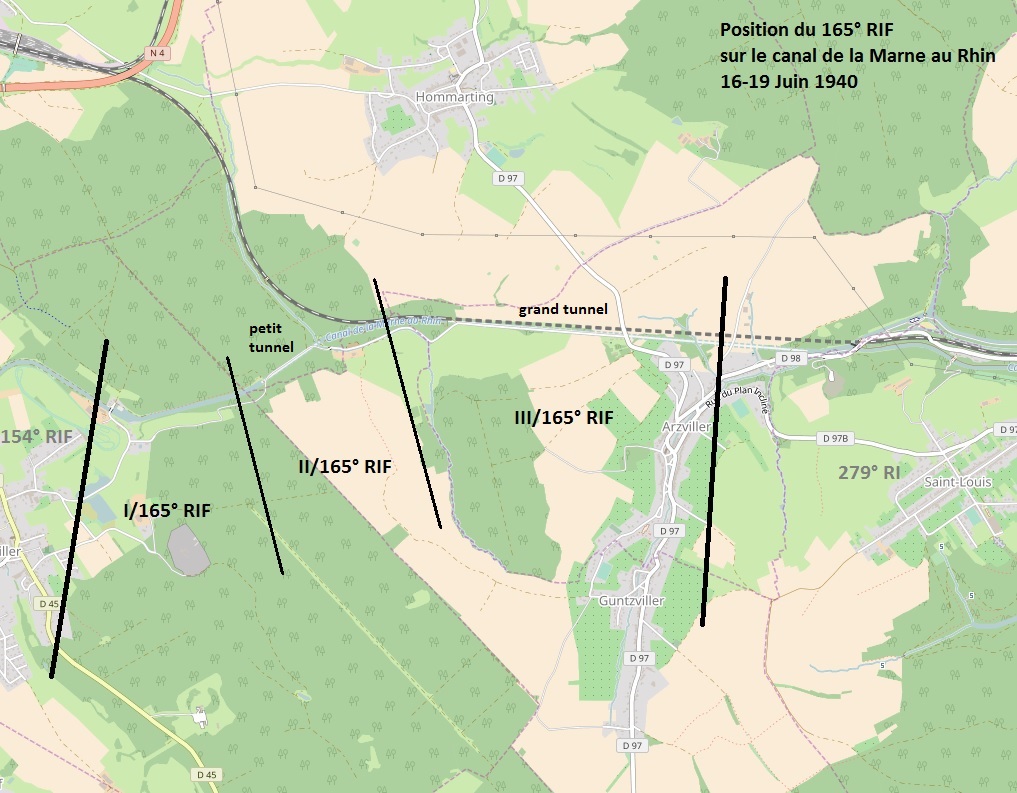 Position du 165° RIF sur le canal - 17-19 Juin 1940