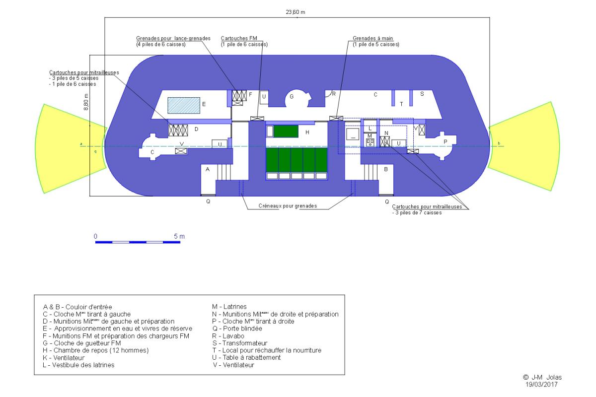 Ligne Maginot - Casemate cuirassée CORF - Mle 1931 - Variante à deux cloches JM de flanquement.