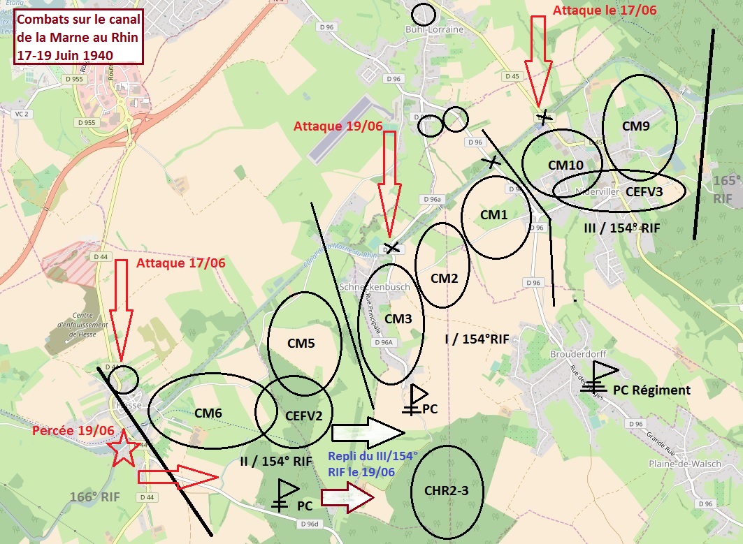 Position du 154° RIF - 16-19 Juin 1940