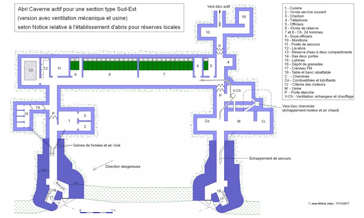 Ligne Maginot - Abri Caverne actif CORF pour une section type S-E - Plan de l