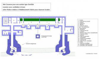 Ligne Maginot - Abri Caverne CORF pour une section type S-E - Plan selon Notice relative à la construction d'abris pour réserves locales destinés aux organisations défensives du S-E - 21 Octobre 1931