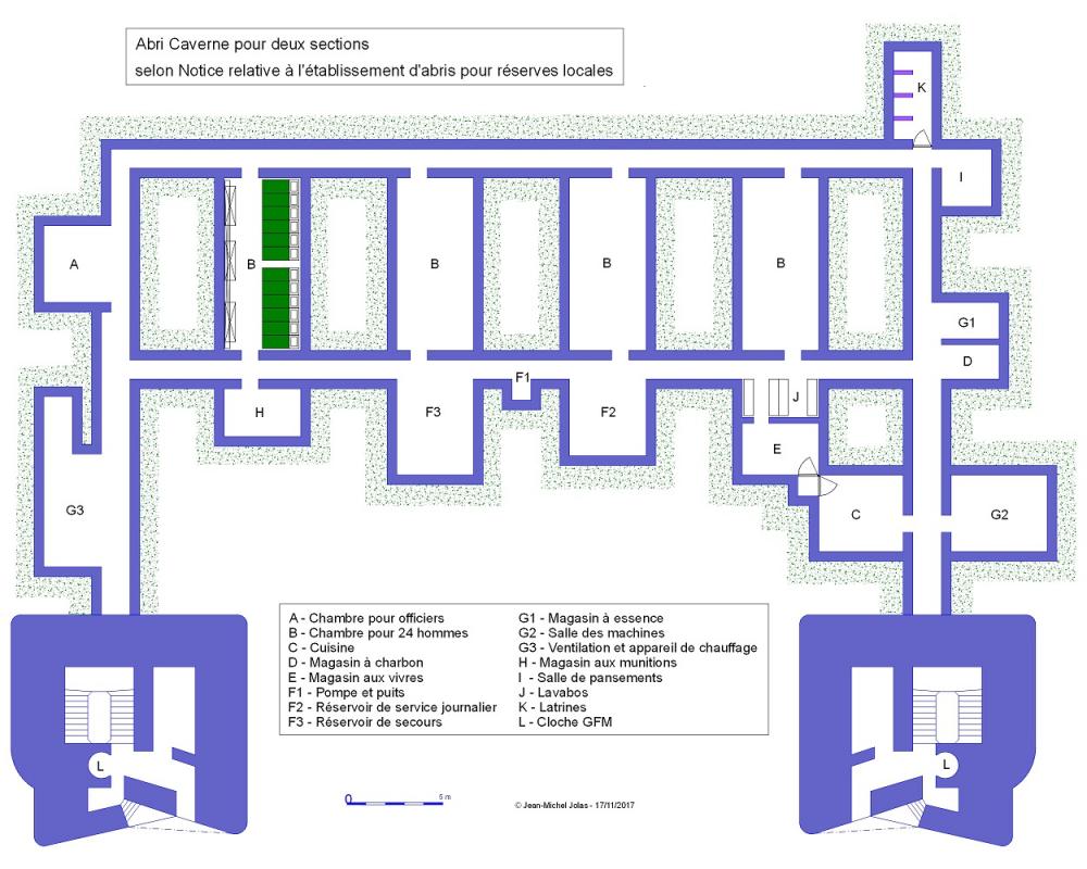 Ligne Maginot - Abri Caverne CORF pour deux sections - Selon Notice relative à l