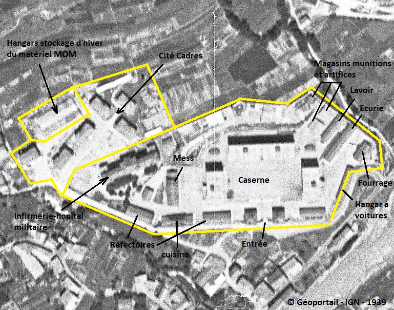 Ligne Maginot - CASERNE LOUTRAZ - (Casernement) -  Configuration de la caserne LOUTRAZ en 1939, avec la destination des bâtiments.