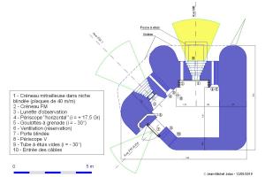 Ligne Maginot - Plan de la casemate SFAM pour mitrailleuse et FM - Version flanquant à gauche et porte latérale