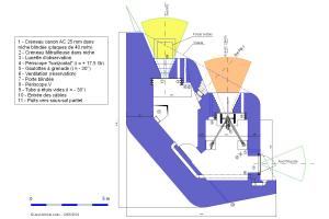 Ligne Maginot - Plan de la casemate SFAM pour canon AC et mitrailleuse - Version orientée à droite, variante à échelon refusé
A servi de modèle pour Eze-Moyenne corniche et le projet de Roquebrune Sud