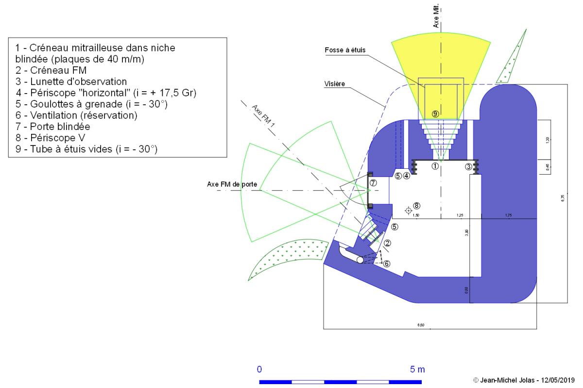 Ligne Maginot - Plan de la casemate SFAM pour mitrailleuse - Plan de la version à gauche de la casemate SFAM pour mitrailleuse