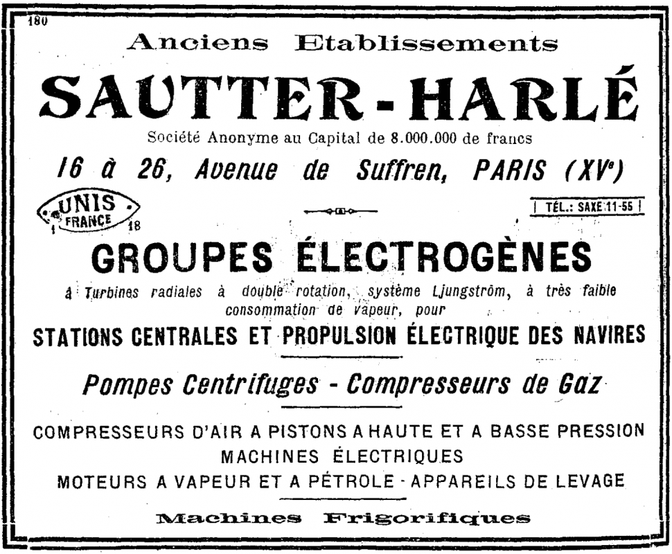 Ligne Maginot - Sautter-Harlé - Publicité - Encart publicitaire de la Sté Sautter-Harlé dans la revue mensuelle de l'Ecole Centrale de Lyon 
Années 1930