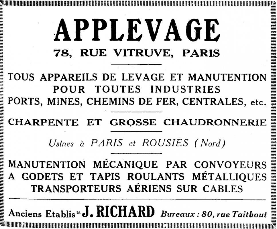 Ligne Maginot - Applevage - Publicité - Encart publicitaire de la société Applevage dans la revue mensuelle de l'Ecole Centrale de Lyon en 1932