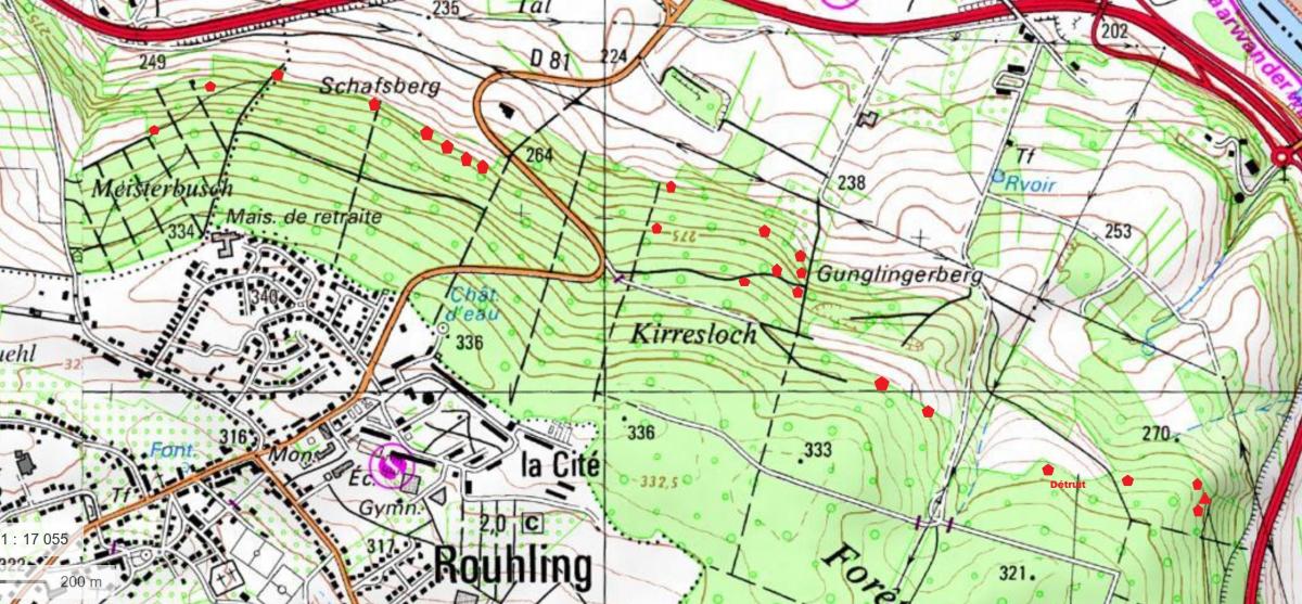 Ligne Maginot - FORêT DE GROSBLIEDERSTROFF - (Divers) -   Carte des principales organisations. Sans GPS donc... Carte IGN