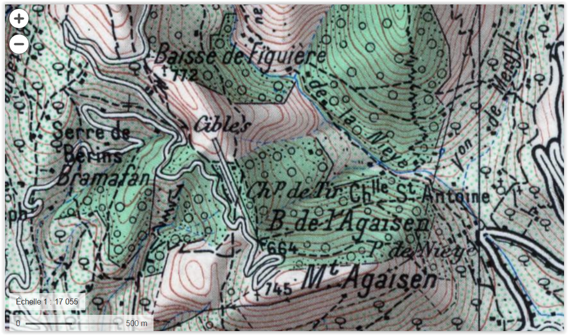 Ligne Maginot - AGAISEN  CHAMP DE TIR  (DISPOSITIF CIBLE) - (Divers) - Carte IGN 1950