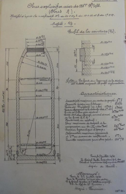 Ligne Maginot - Tracé de l'obus de 135mm A Mle 1930 - 