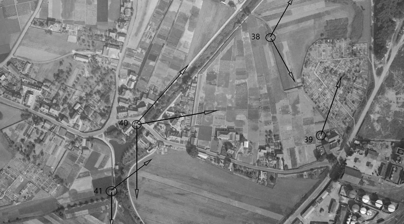Ligne Maginot - 40 - QUATRE VENTS - (Blockhaus pour arme infanterie) - Photo IGN 1947 des blocs 38, 39, 40 et 41