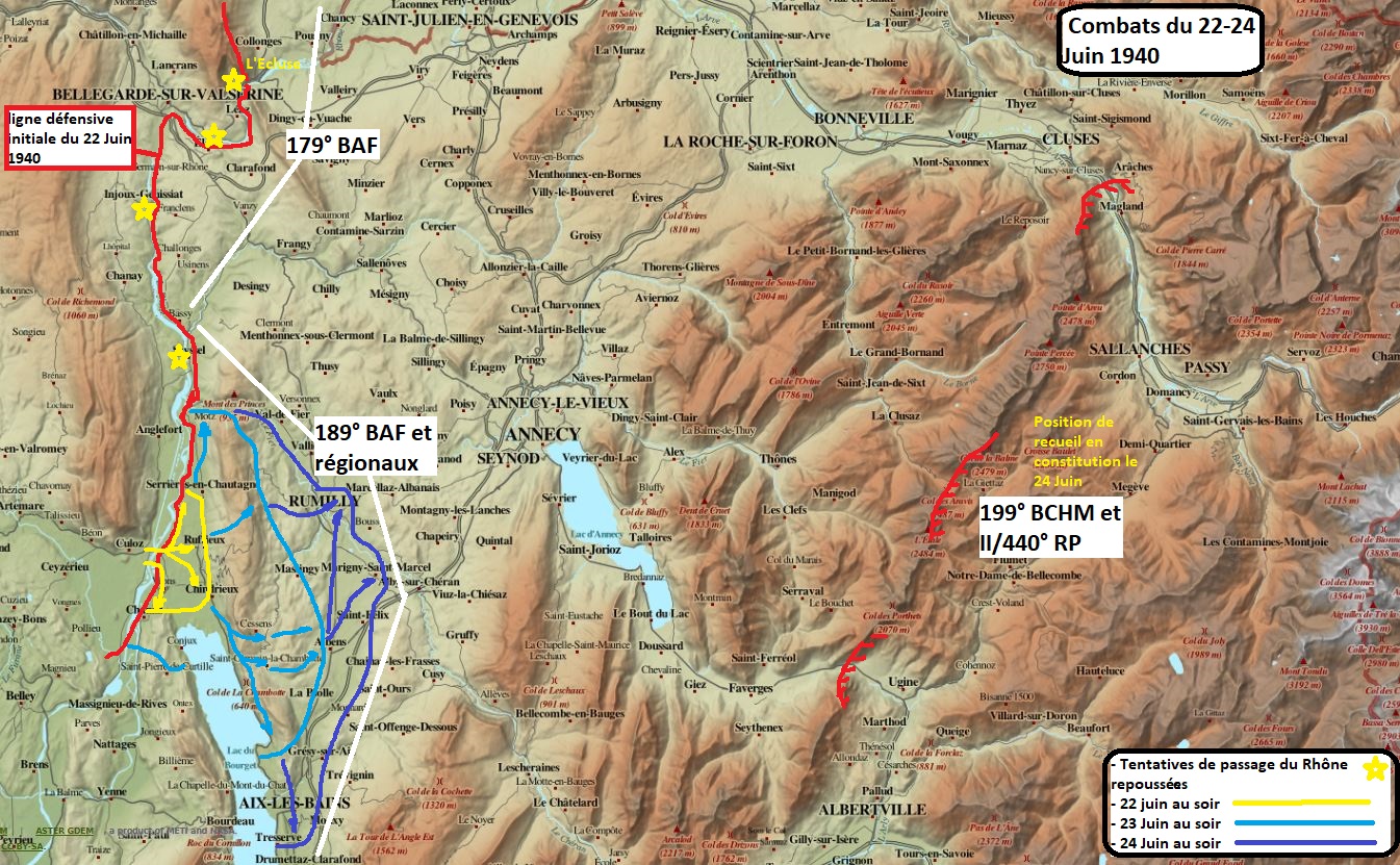 Ligne Maginot - Combats du SD du Rhône - Juin 1940 - situation du 22 au 24 Juin 1940