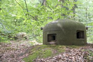 Ligne Maginot - BIESENBERG 5 - (Blockhaus pour arme infanterie) - Noter le créneau de GFM décalé vers le bas en direction de la pente.