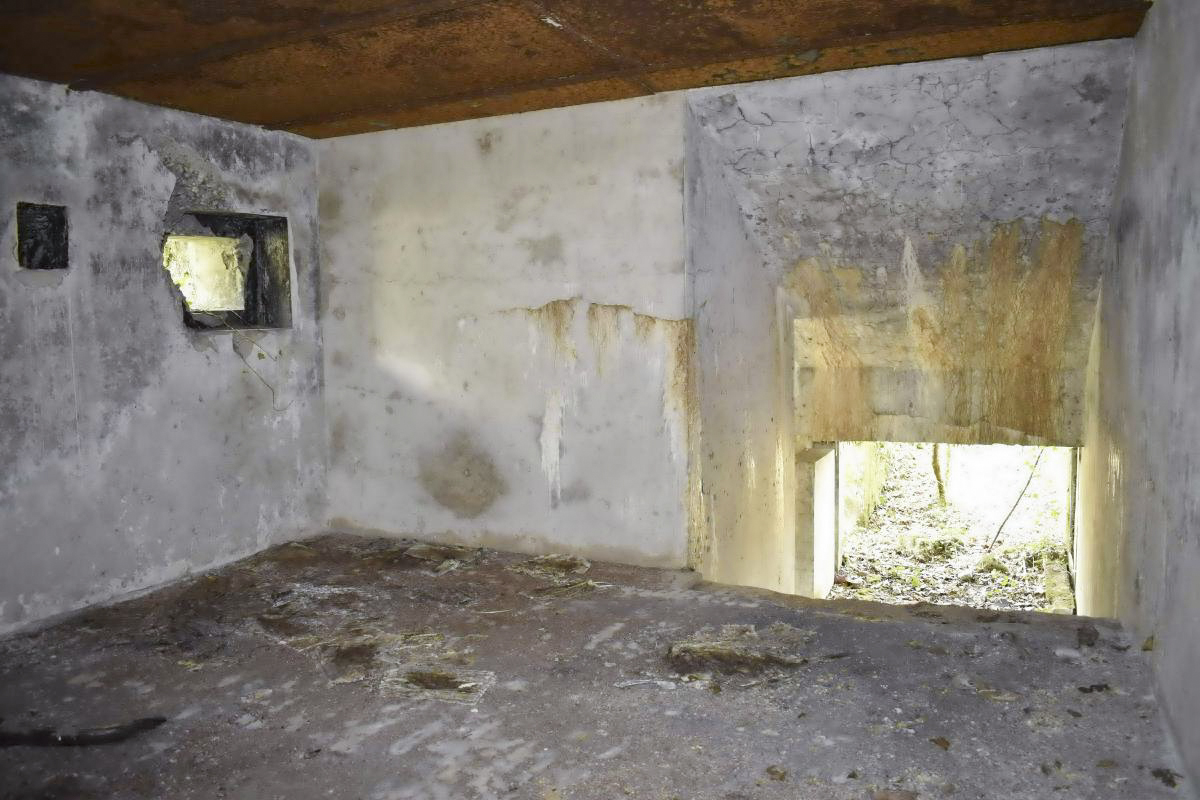 Ligne Maginot - PA DU CARREFOUR 243-1 - (Blockhaus pour canon) - Chambre de tir, avec de gauche à droite : goulotte grenades, créneau FM, entrée matériel