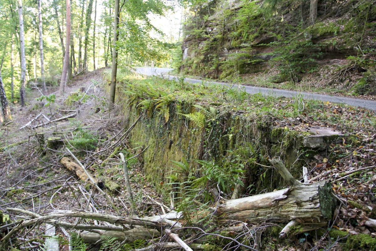 Ligne Maginot - DMP 3Q2 - ERBSENTHAL - NOTRE DAME des BOIS - Mur de soutènement de la route destiné à être détruit par le dispositif de mines.