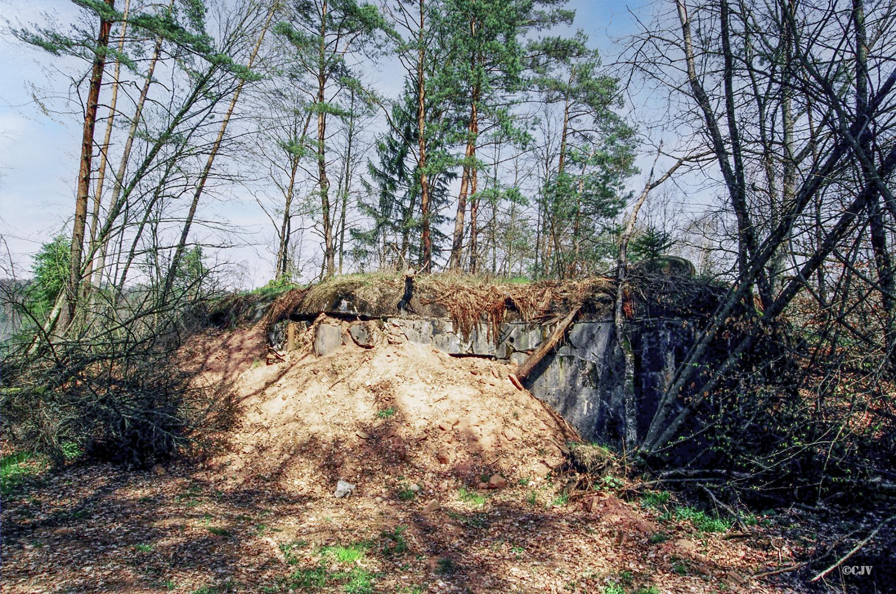 Ligne Maginot - Casemate de Glasbronn - La façade de la chambre de tir et l'entrée merlonnées