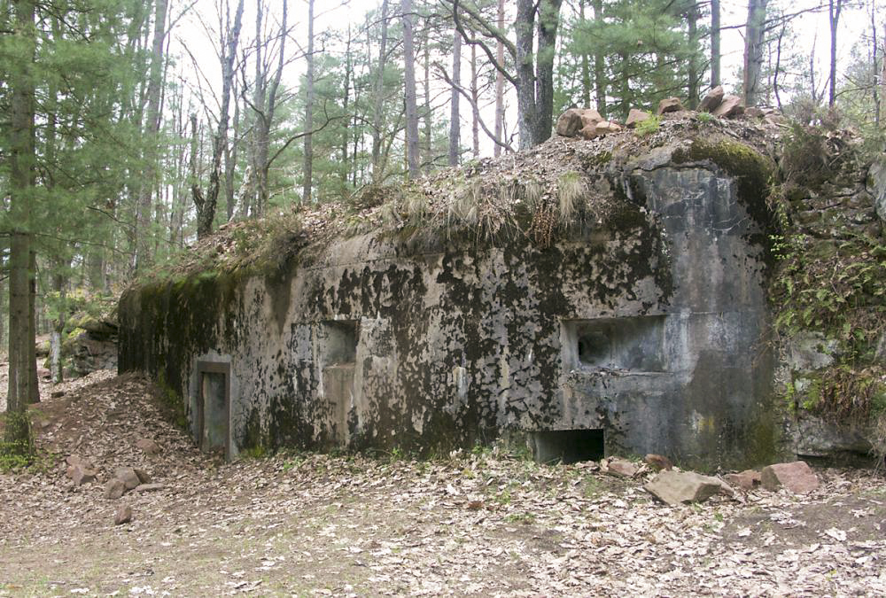 Ligne Maginot - MAIN du PRINCE 2 (Blockhaus pour arme infanterie) - Vue d'ensemble de la façade depuis la droite
L'entrée, le créneau de façade et le créneau de flanquement à l'extrémité droite