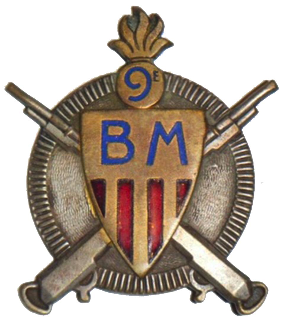 Ligne Maginot - 9° Bataillon de mitrailleurs - Insigne - Insigne du 9° BM (Bataillon de Mitrailleurs)
Seconde version