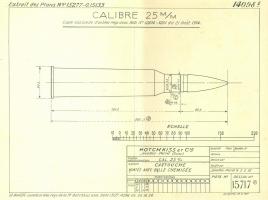 Ligne Maginot - La cartouche de 25 mm Mle 1934 dans sa silhouette définitive – Tracé N°14098E - 