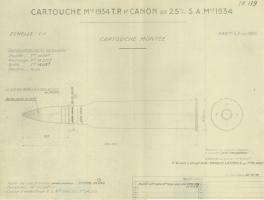 Ligne Maginot - La cartouche de 25 mm à balle TP Mle 1934 – Tracé N° 14119 - 