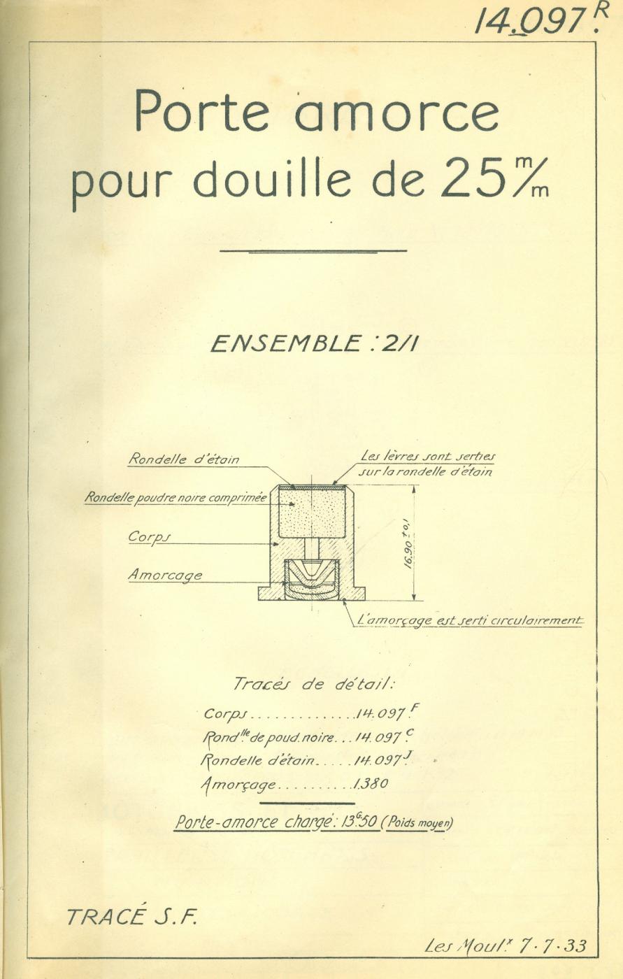 Porte-amorce pour étui de 25 mm – Tracé N° 14097R