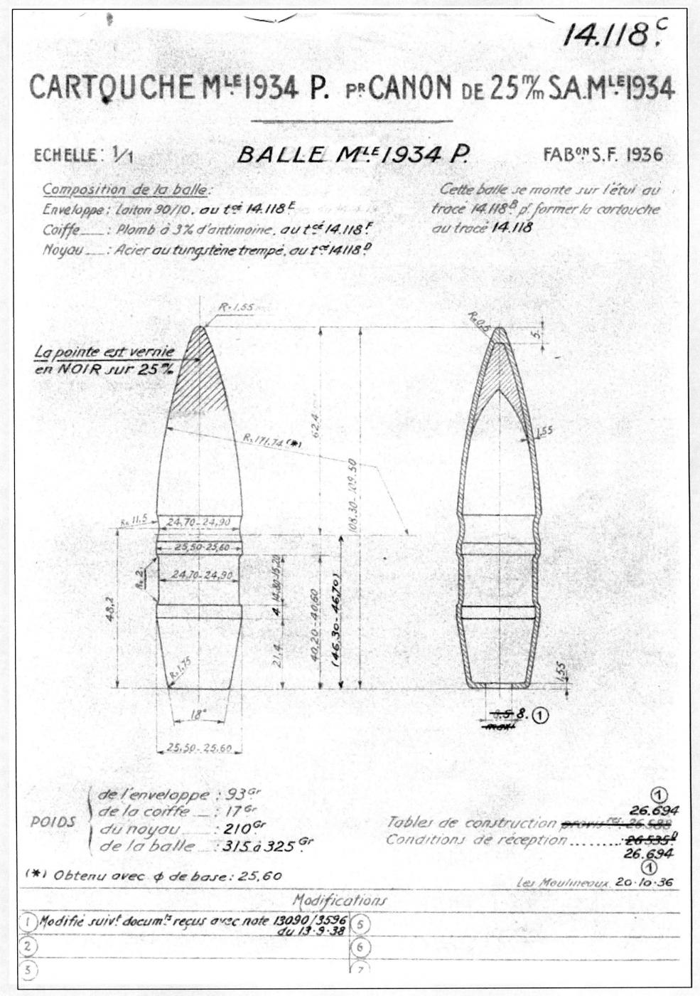 Ligne Maginot - Balle P Mle 1934 – Tracé N° 14118C - 