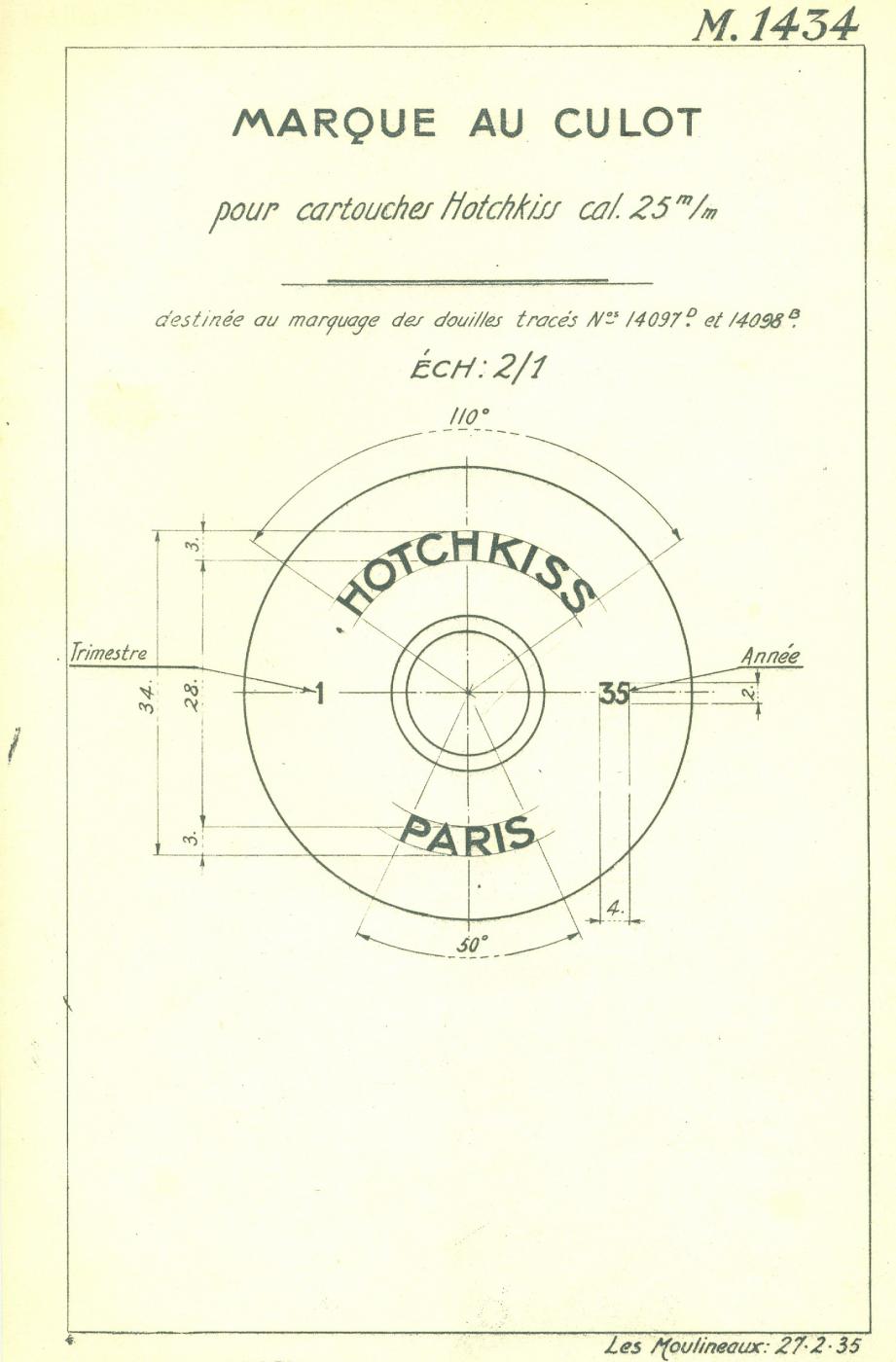 Ligne Maginot - Marquage spécifique de la société Hotchkiss– Tracé n° M1434 - 