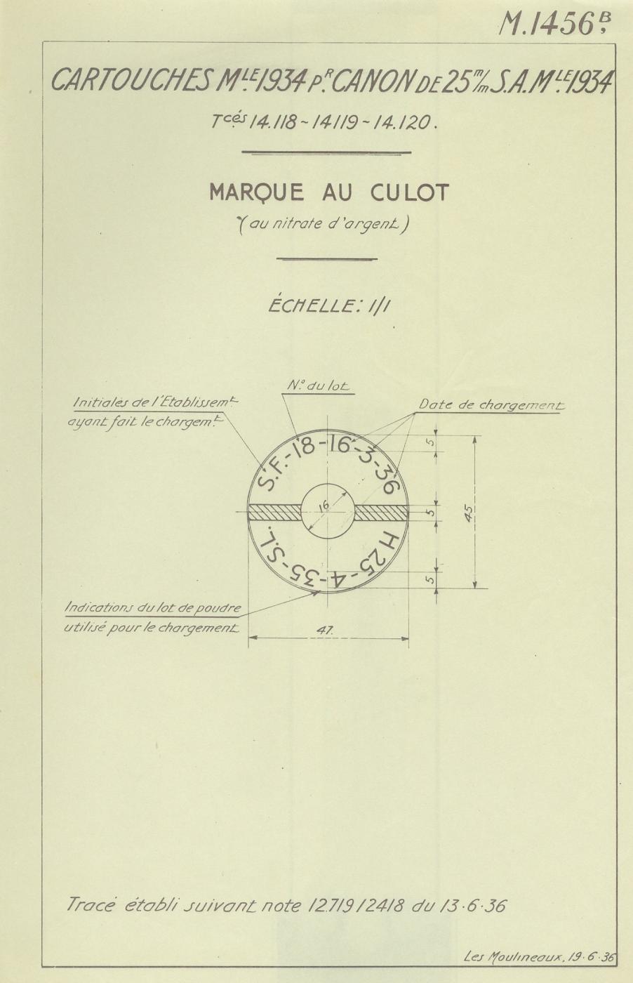 Ligne Maginot - Marquage du culot au nitrate d’argent – Tracé n° M1456B - 