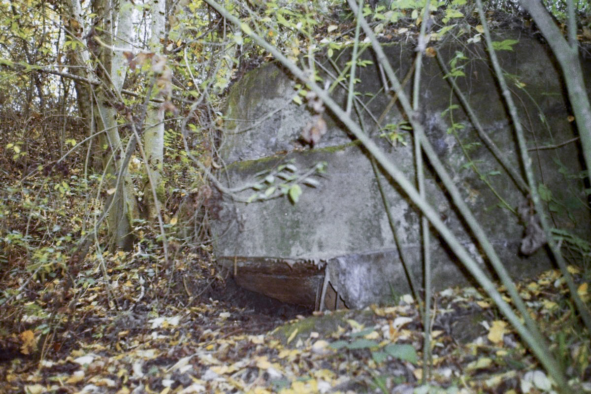 Ligne Maginot - 48BIS - BUTTE DE FRENOIS EST - (Blockhaus pour canon) - Créneau FM à l'angle, faces gauche et frontale. Noter le fissure horizontale en dessus le créneau