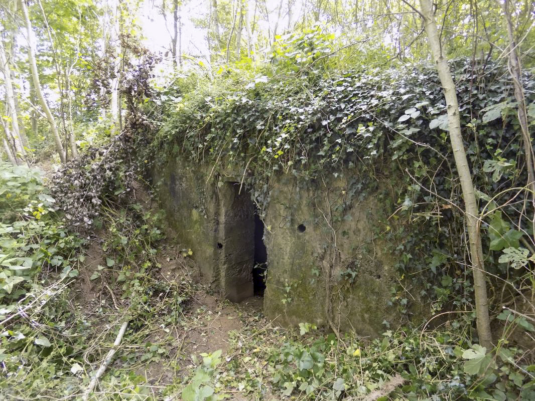 Ligne Maginot - 15 - LA COME - (Blockhaus pour arme infanterie) - L'arrière. On peut voir que le bloc est situé dans le remblai de la voie de chemin de fer (désaffectée)
