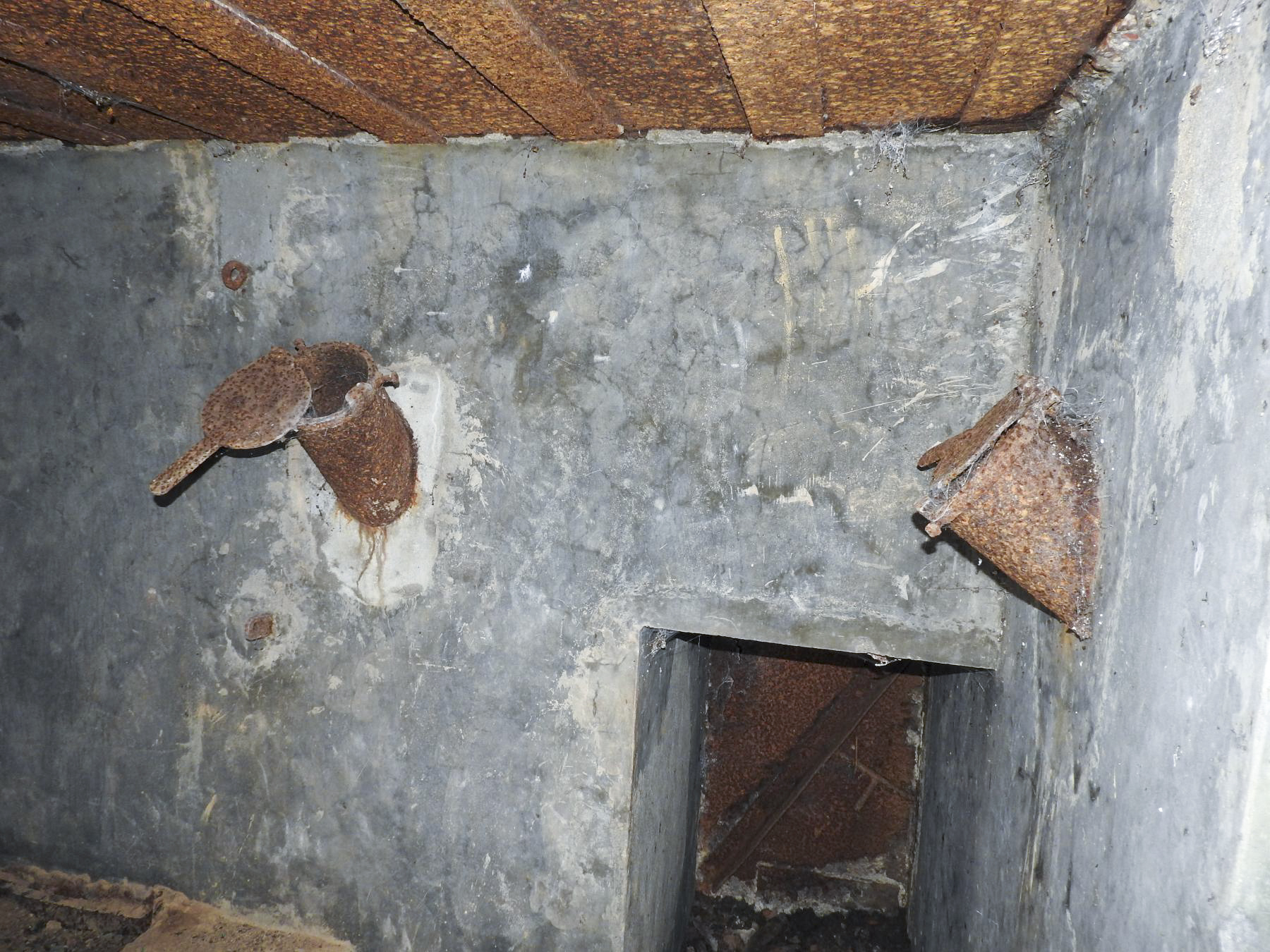 Ligne Maginot - CB164 - THEILBUSCH - (Blockhaus pour canon) - L'entrée latérale remblayée à l'extérieur et deux goulottes à grenades.