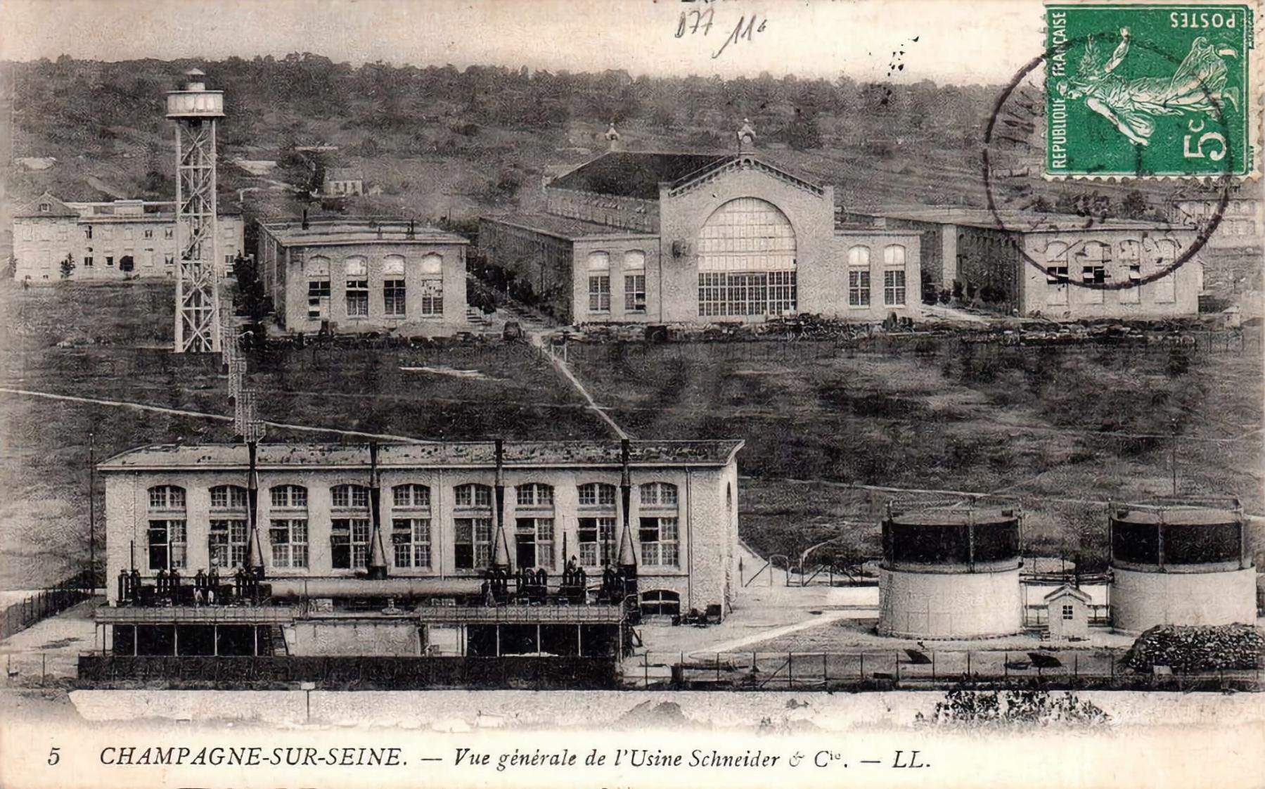 Ligne Maginot - SCHNEIDER-WESTINGHOUSE (SW) - Le Matériel électrique SW - Schneider-Westinghouse 
Les usines de Champagne sur Seine ou ont été produits les matériels SW équipant la ligne Maginot. 

Carte postale éditée alors que les usines appartenaient encore à Schneider et Cie (env 1900)