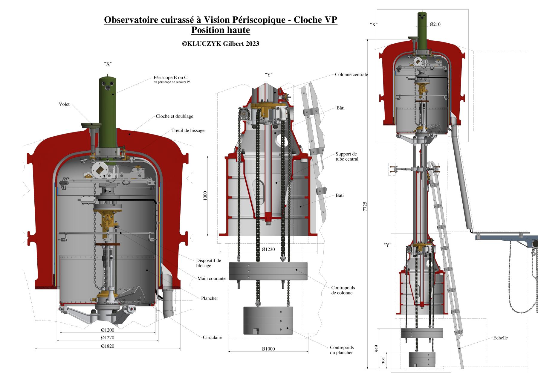 Ligne Maginot - Cloche à Vision Périscopique (VP) - Vue 3D de la cloche VP, réalisé par Gilbert KLUCZYK.
