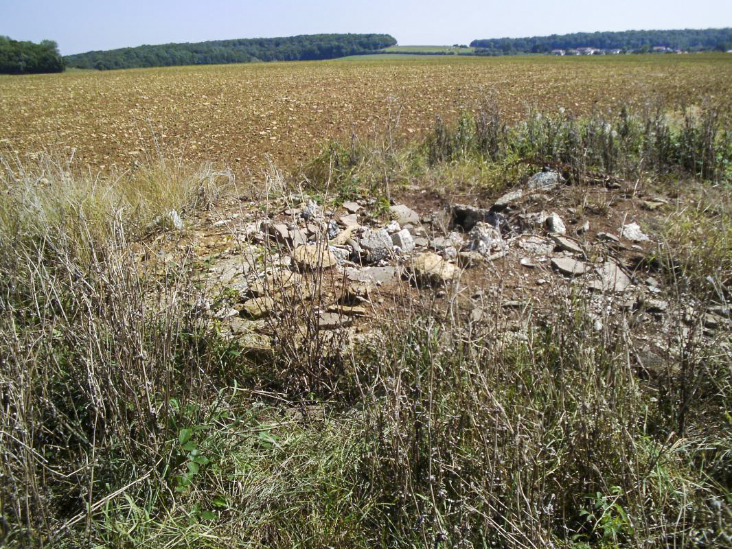 Ligne Maginot - Cuve pour tourelle démontable Dt24 - La GRANDE VOLIERE - Cette cuve est en plein champ et quasiment inaccessible à cause des cultures mais aujourd'hui les moissons ayant été faites on peut y arriver... Mais le spectacle est plutôt décevant, tout n'est que ruine et dépotoir...